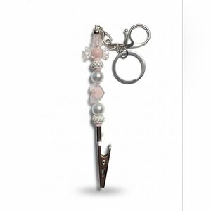 Beaded Multi-Use Alligator Clip Keychain Pink